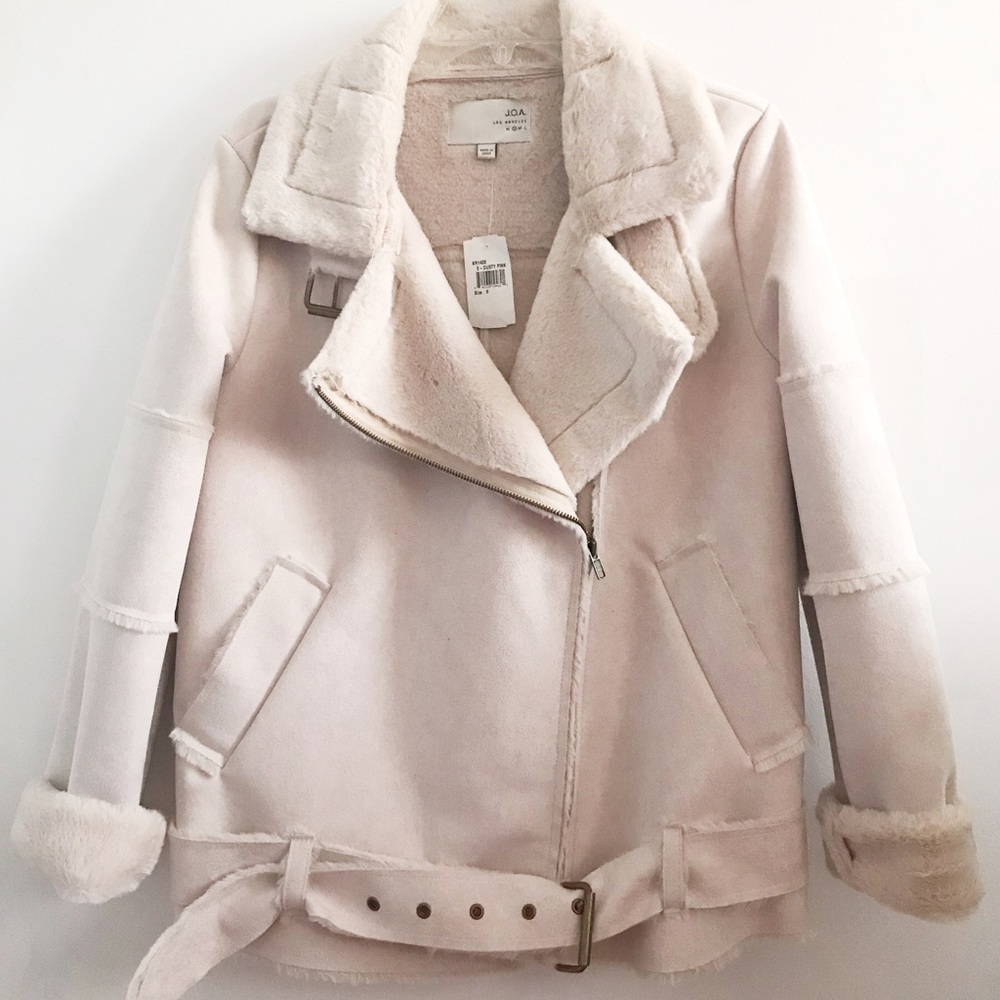 JOA Faux Shearling Aviator Moto Jacket